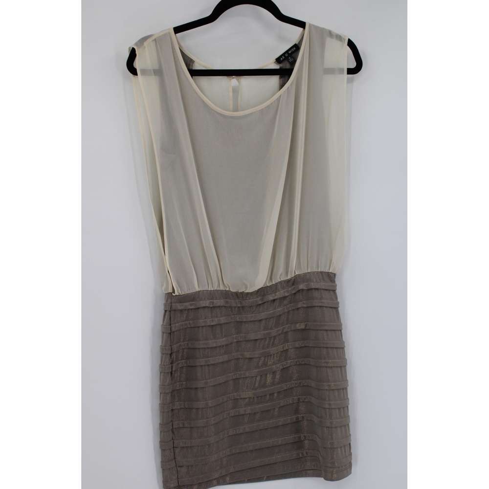 As U Wish Dress Womens Small Beige Brown Sheer Overlay Metallic Mini Party S